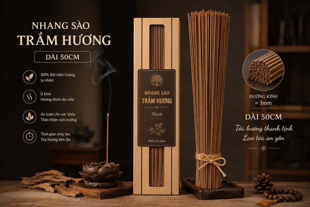 Nhang sào trầm hương 50cm hộp 18 Cây